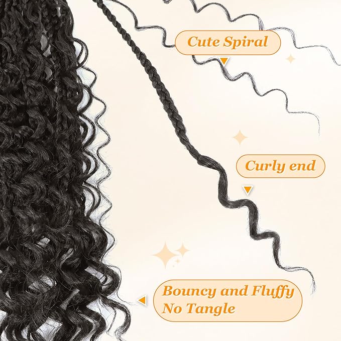 14 Inch Goddess Box Braids Crochet Hair Curly Ends 9 Packs Pre Looped Boho Crochet Box Braids Bohemian Box Braid Crochet Hair For Black Women (14Inch 9Packs,4)