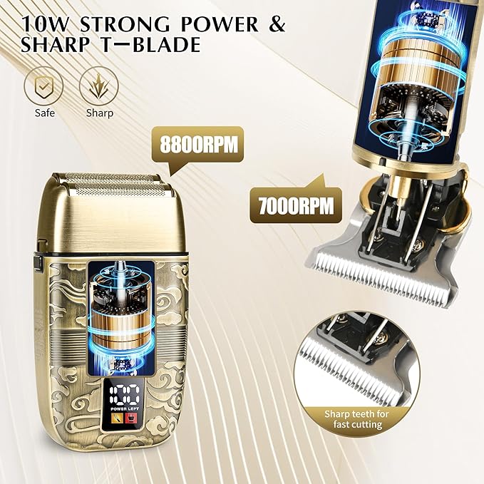 Electric Shaver Razor，T-Blade Beard Trimmer Nose Hair Trimmer Shaver Set,Cordless RechargeableBarber Clippers,Professional Hair Clippers Kit with LCD for Men