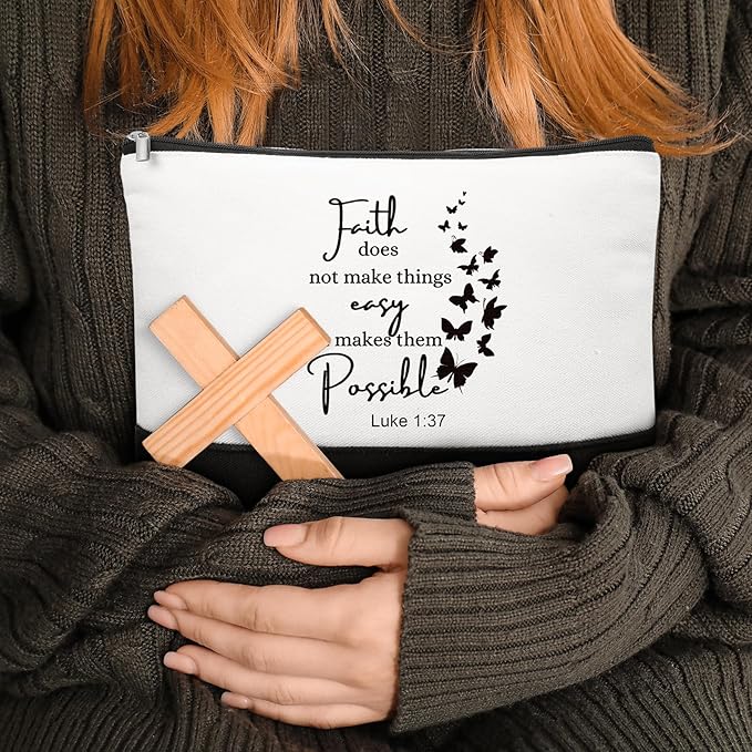 20 Pcs Christian Gifts for Women Religious Makeup Bags Cosmetic Inspirational Bible Verse Pencil Pouch with Zipper Mothers Day Thank You Church Gift Mom Travel Employee(White&black,Classic)