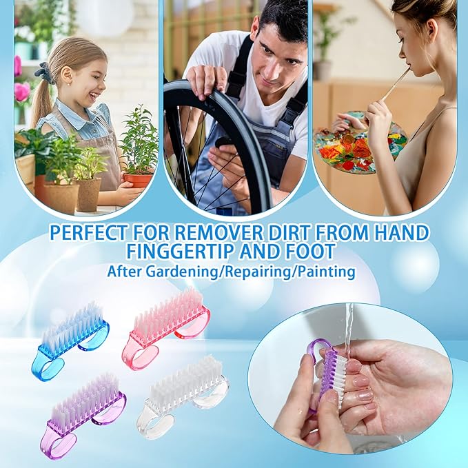 200 Pcs Handle Grip Nail Brush Fingernail Scrub Cleaning Cleaner Nail Brushes Scrubber Bulk for Men Women Hands Feet Toes and Nails Pedicure, 4 Colors