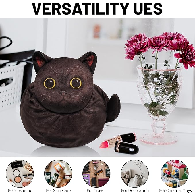 Drawstring Makeup Bag, Cat Makeup Bag, Travel Makeup Organizer, Cosmetic Pouch Bag, Cat Gift for Women, Lay Flat Makeup Bag Gifts for Cat Lovers(2-Pack, Black and orange