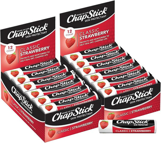 ChapStick Bulk Classic Strawberry Lip Balm, 24-Count – Tinted Lip Moisturizer, Juicy & Sweet, 0.15 Oz Ea