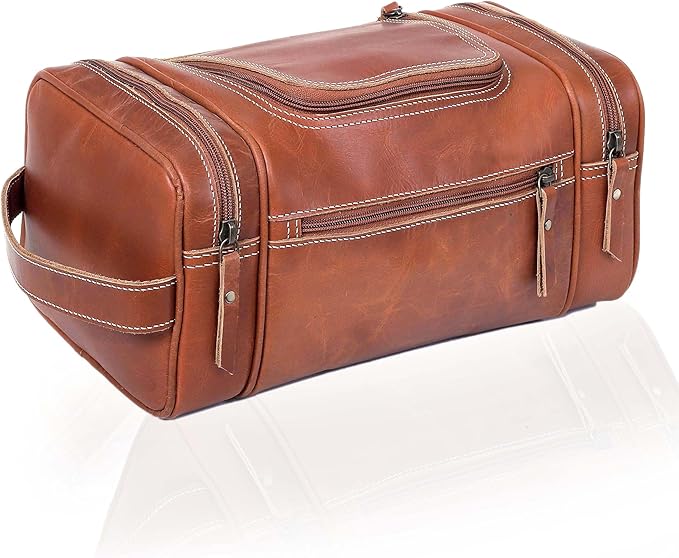 VC VINTAGE COUTURE Leather Toiletry Bag for Men Extra Large Leather Men's Toiletry Bag for Traveling Real Leather Dopp Kit for Men Leather Shaving Bag for Travel