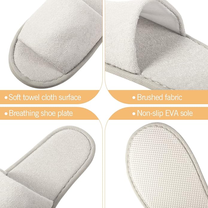 12 Pairs House Slippers for Guests Disposable Open Toe Spa Slippers Bulk for Wedding Party Unisex