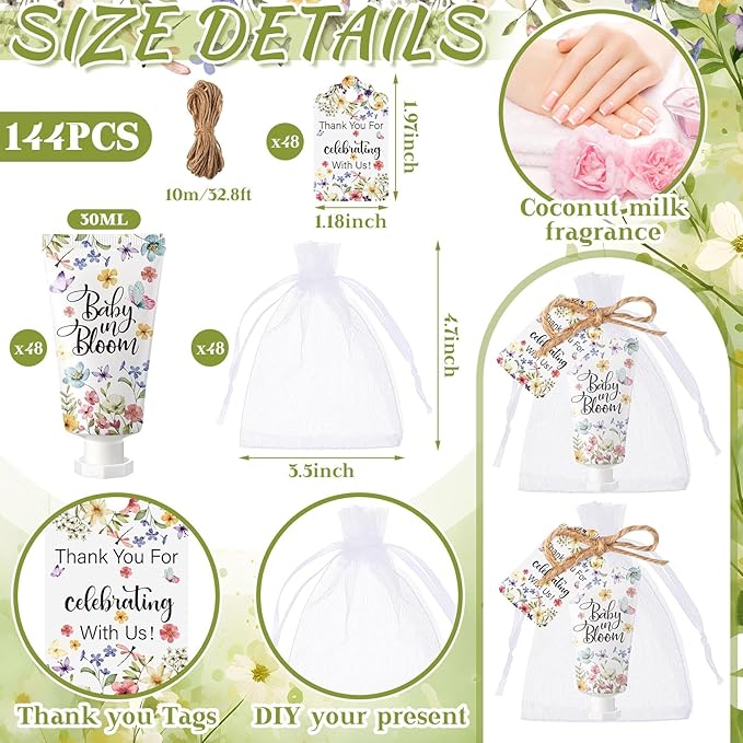 48 Sets Baby In Bloom Hand Cream Gifts Baby Shower Hand Cream Party Favors for Guests Wildflower Gift Bulk Travel Size Lotion Set for Guest