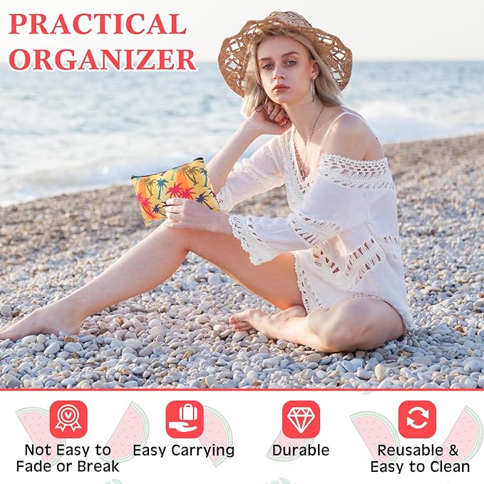 24 Pieces Makeup Bags Bulk Canvas Cosmetic Bags Purse Organizer Zipper Cosmetic Pouch Portable Travel Toiletry Pouch for Women Men Gifts, 7 x 4 Inch (Tropical)