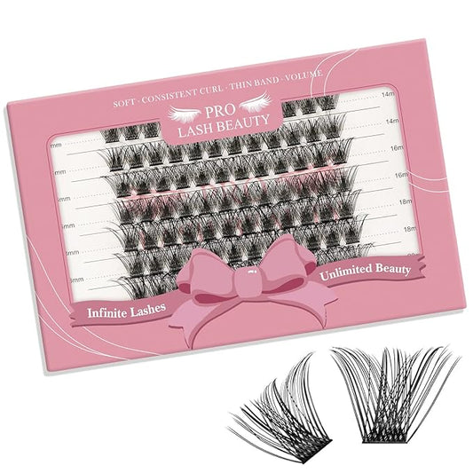 PRO LASHBEAUTY 96 Pcs Lash Clusters 14-20mm Cluster Lashes D Curl Lash Clusters DIY Lash Extension Eyelash Clusters Volume Wispy Lashes Super Thin Band Soft & Comfortable(Volume-D-14-20 mix)
