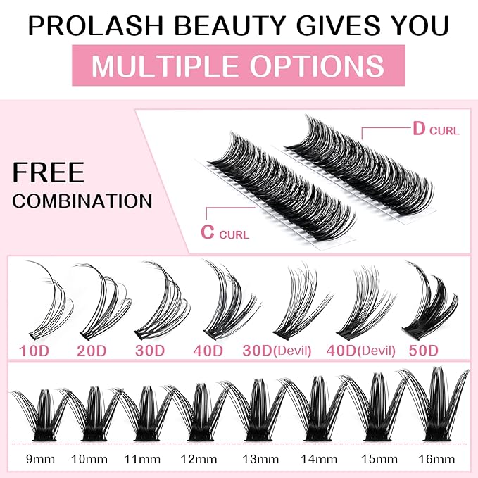280 Pcs Individual Lashes 50D-D-0.07-16 Cluster Lashes C D Curl Wispy Lashes Bottom Lashes DIY Lashes At Home（50D-D-0.07-16）