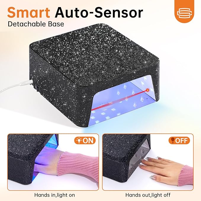 UV LED 96W Nail Lamp Professional Salon Nail Dryer Sparkly Gel Polish Light with 4 Timer Setting Quick Dry Curing Lamp with LCD Display Touch Screen Auto Sensor Home Black Diamond Rhinestone