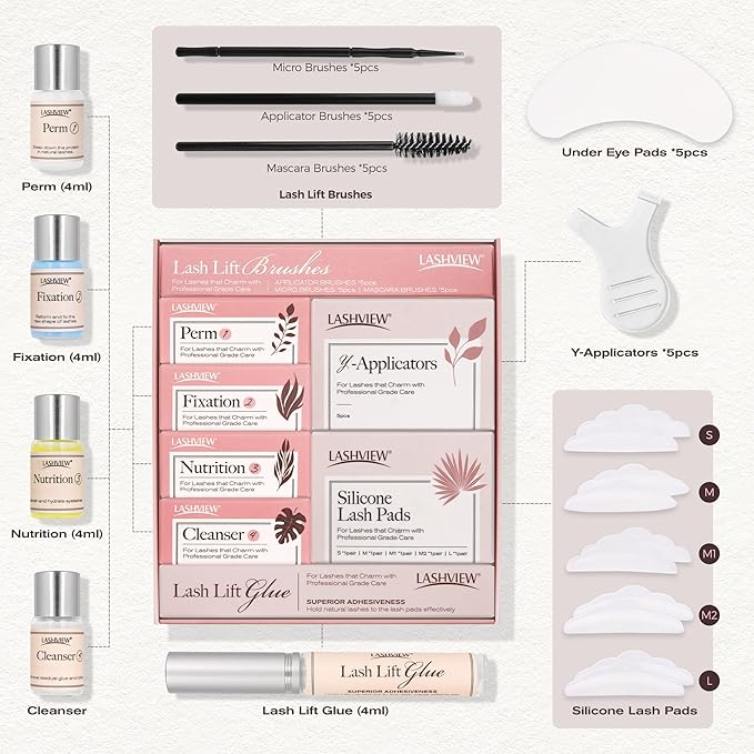 LASHVIEW Lash Lift Kit, Eyelash Perm Kit, Professional Eyelash Curling Lash Extension Set,Lash Curling, Semi-Permanent Curling Perming Wave Suitable For Salon