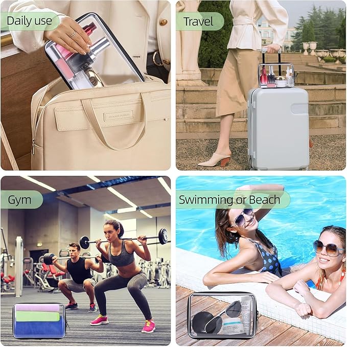 3PCS Clear Zipper Cases, Portable Clear Organizer Pouches for Travel, Double Zippered Hard Shell Plastic Case, Cosmetic Bag for Make Up Tools, Toiletries, Toy Storage (Black, 2 Pack)