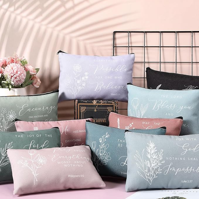 Jetec 30 Pcs Christian Gift for Women Religious Mother's Day Gifts Cosmetic Bags Inspirational Bible Verse Pencil Pouch Makeup Bags with Zipper for Travel Women Mother Sister(Simplicity Style)