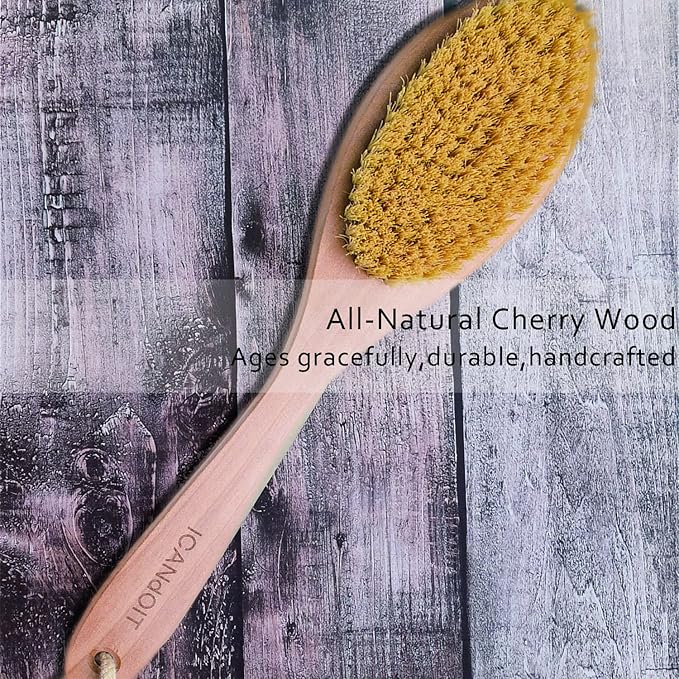Very Stiff Dry Brushing Body Brush for Men&Women, Long Handle Dry Skin Brush for Cellulite and Lymphatic Drainage with Natural Agave Cactus Tampico Fiber Bristles