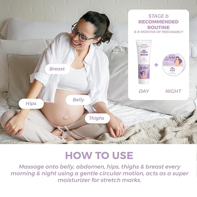 Leska Maternity Cream 2-Pack | STAGE B: HYDRATE Stretch Mark Defense Belly Cream & Butter (Pregnancy Months 6-9) | Part of a Complete 3 Part Pregnancy Skin Care System (4-4.93oz)
