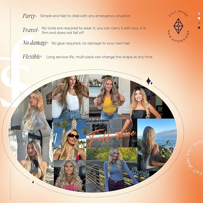 Full Shine Clip in Hair Extensions Real Human Hair Balayage Thick Hair Extensions Clip ins Golden Brown to Dark Blonde Remy Hair Clip in Extensions Double Weft 7 Pcs 18 Inch 135 G