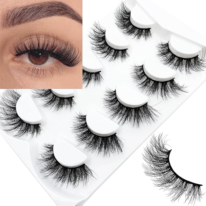 False Eyelashes Fluffy Dramatic 20-22mm Long Faux Mink Wispy Silk Fake Eye Lashes 5 Pairs Pack
