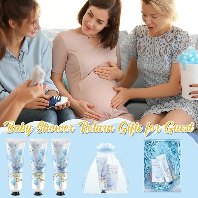 24 Sets Baby Shower Hand Cream Bulk Blue Elephant Shower Favors Bridal Thank You Appreciation Hand Cream for Guests Travel Size Lotion with Organza Bags