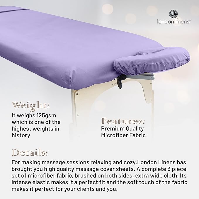 LONDON LINENS Soft Microfiber 3-Piece Massage Table Sheets - Super Lightweight, Stain and Wrinkle Resistant - Includes Table Cover, Fitted Sheet, and Face Rest Cover (Fresh Lilac)
