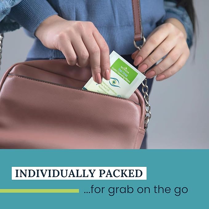 NOVEHA Tea Tree Oil Eyelid & Lash Wipes With Hyaluronic Acid, Green Tea & Chamomile For Blepharitis & Itchy Eyes, Individually Wrapped Eyelash Wipes Natural Makeup Remover & Daily Cleanser (Pack of 3)