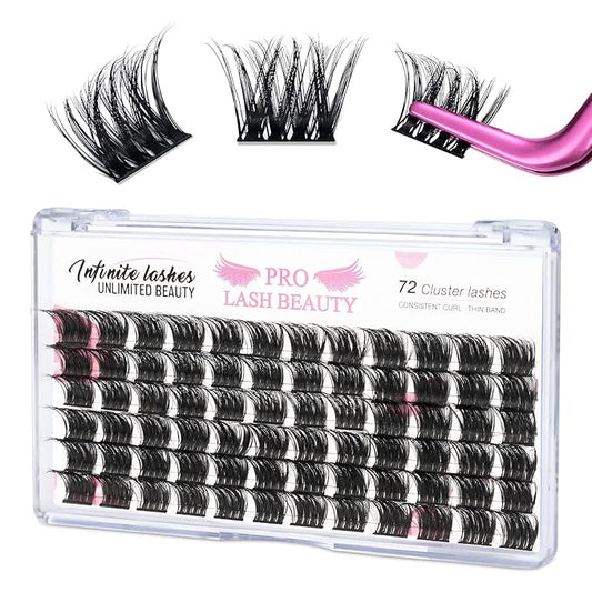 PRO LASHBEAUTY Cluster Lashes, 72 Pcs DIY Eyelash Extension, Super Thin Band Reusable Soft & Comfortable (Treasure-10mm)