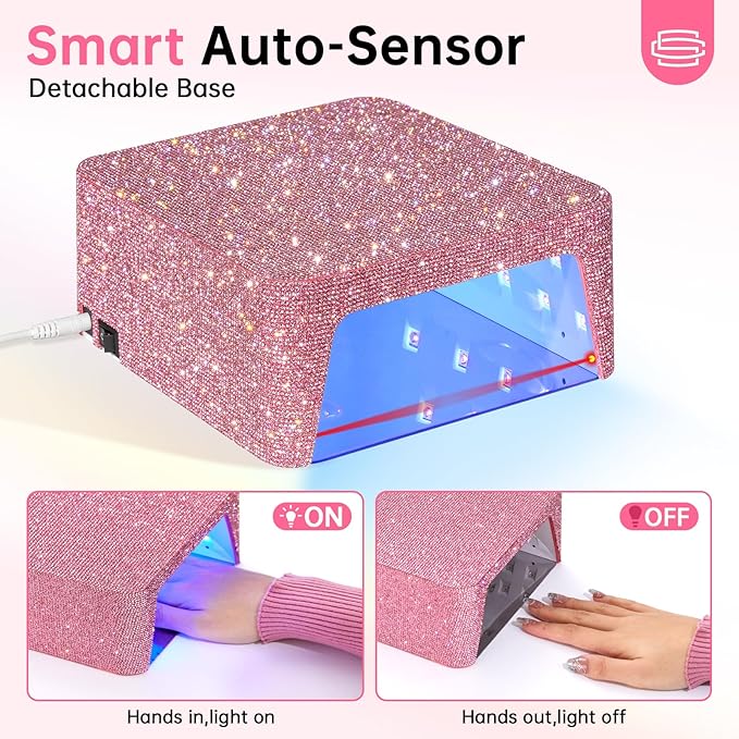 UV LED 96W Nail Lamp Professional Nail Dryer Sparkly Gel Polish Light with 4 Timer Setting Quick Dry Curing Lamp with Display Auto Sensor for Salon & Home Pink Diamond
