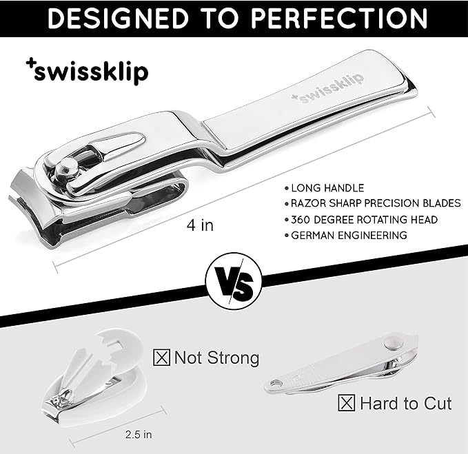Swissklip Nail Clippers for Men & Women | Finger Nail Clippers for Adult with 360 Degree Rotating Head I Fingernail Clippers for Women I Surgical-Grade Stainless Steel Material