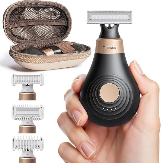 [2025 Upgraded] Body Hair Trimmer for Women [Small But Powerful] Painless Pubic Hair Removal, Waterproof Wet/Dry Bikini Line Shaver, USB-C Charging Electric Razor with Travel Case, Black