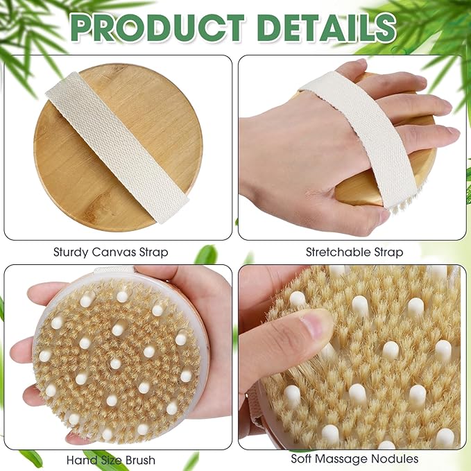 Gejoy 10 Pcs Dry Brushing Body Brush Exfoliating Brush with Massage Nodule Dry Skin Body Brush Scrubber for Shower Bath Back Circulation Improvement Dead Skin Remove Beauty Exfoliator (Round)