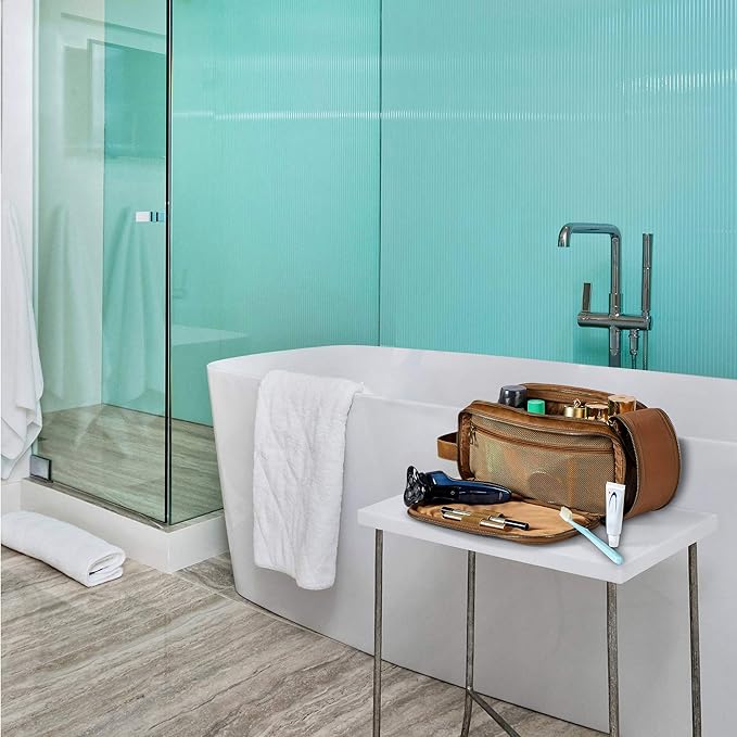 Elviros Toiletry Bag for Men, Large Travel Shaving Dopp Kit Water-resistant Bathroom Toiletries Organizer PU Leather Cosmetic Bags