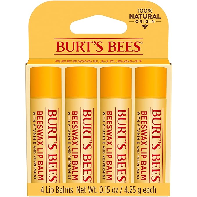 Burt's Bees Beeswax Lip Balm, Lip Moisturizer With Responsibly Sourced Beeswax, Tint-Free, Natural Conditioning Lip Treatment, 4 Tubes, 0.15 oz.
