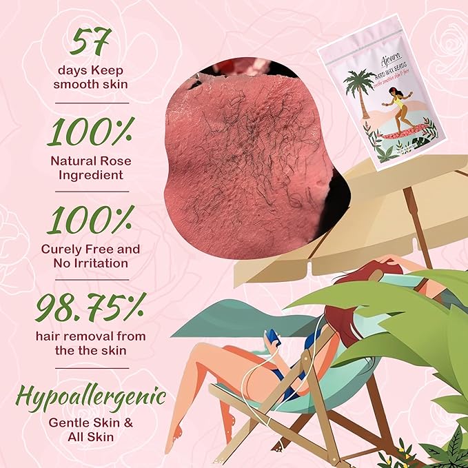 Ajoura Wax Beads for Hair Removal, 1lb Pink Rose Hard Wax for Coarse Hair, Perfect for Brazilian, Bikini, Eyebrow, Legs, Facial, and Full Body Waxing, At-Home Wax Refill for Women and Men