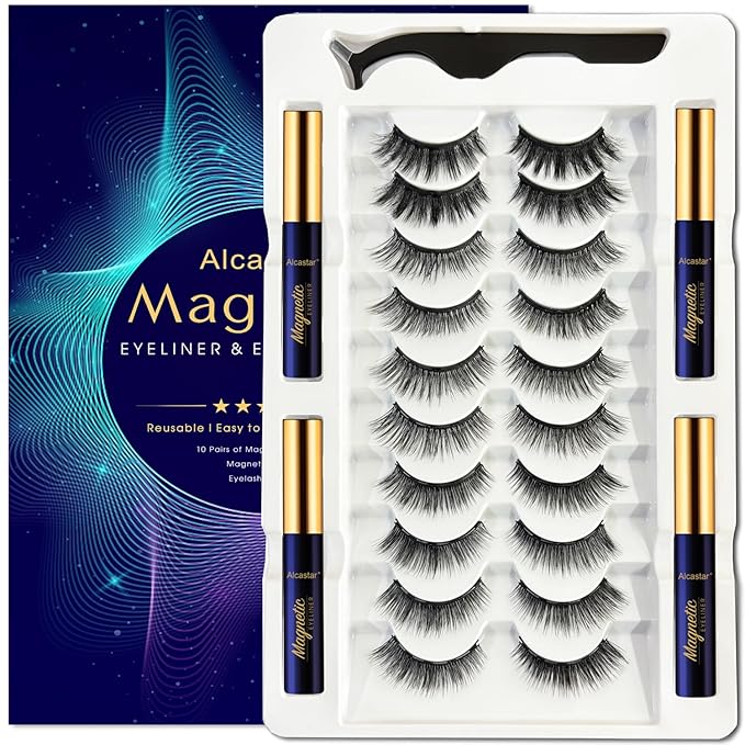 Alcastar Magnetic Eyelashes with Eyeliner Kit, Magnetic Lashes Natural Looking with, Long Lasting, Easy Apply,Cruelty-Free. (ATZ1004-A2)
