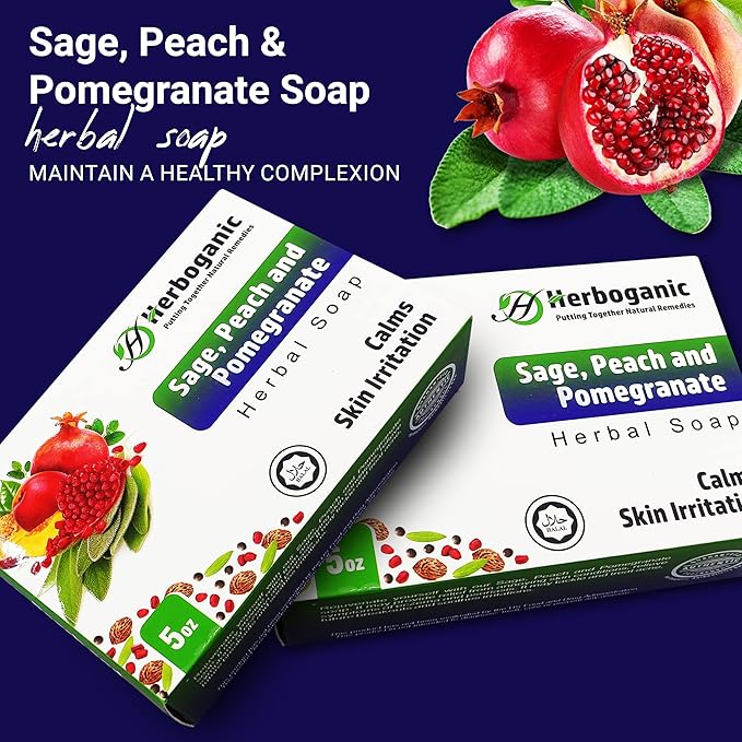 Sage Peach and Pomegranate Herbal Soap | Pack of 6 of 5oz soap Bar | Ideal for Men and Women, Soothing and Nourishing Soap for Moisturization