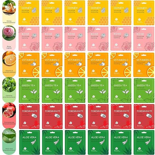Collagen Face Masks for Skincare in Bulk, Sheet Masks for the Face, Hydrating and Moisturizing Face Masks Sets for Women's Skin Care (36-Packs)