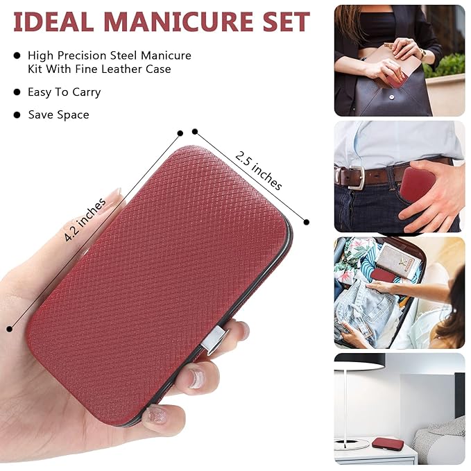 Lasnten 24 Set Manicure Set Bulk Nail Clippers Grooming Nail Kit Stainless Steel Professional Pedicure Kit Pedicure Tools with Travel Case Gifts for Men Women Personal(8 in 1,Red, Silver)