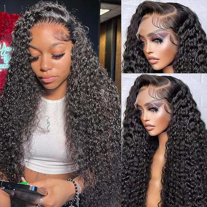 13x6 Deep Wave Lace Front Wigs Human Hair Wigs for Women 200 Density 13x6 HD Transparent Deep Curly Lace Frontal Wigs Glueless Wigs Human Hair Pre Plucked with Baby Hair Natural Color 22 Inch