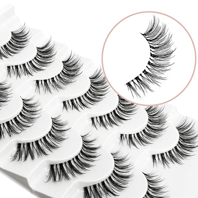 Natural Lashes Wispy False Eyelashes Natural Look NINGLASH Fake Eyelash 14mm Faux 3D Lash Strips 7 Pairs Cat Eye Lash Pack