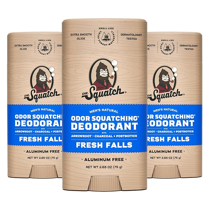 Dr. Squatch Natural Deodorant for Men - Odor-Squatching Aluminum Free - Fresh Falls (2.65 oz, 3-Pack)