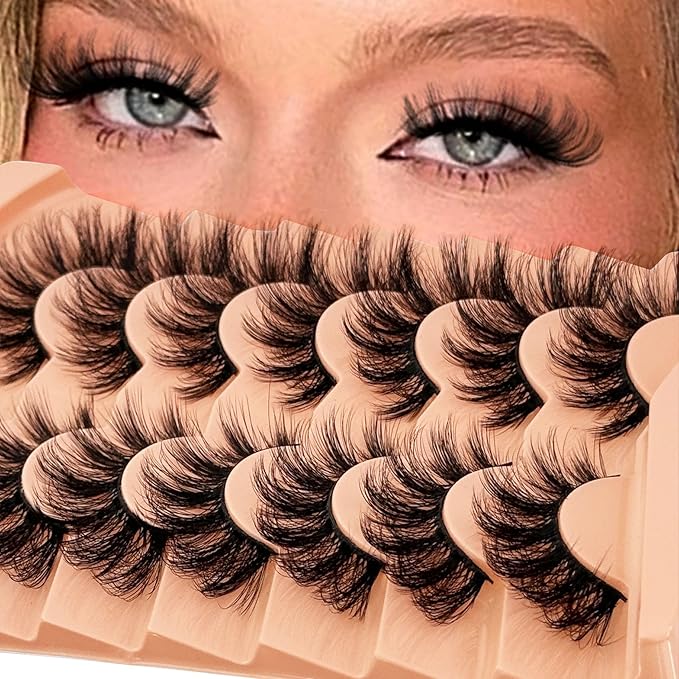 Mink Lashes Fluffy NINGLASH Wispy Lashes False Eyelashes Natural Look Fake Eyelash 15mm Faux 3D Mink Lashes Strips 7 Pairs Fluffy Lash Pack
