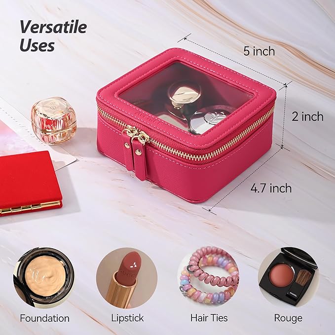 Aveniee Clear Makeup Bag Small, Mini Travel Toiletry Bag Cosmetic Bags Organizer, TSA Approved Clear Makeup Case Pouch with Zipper, Car Essentials for Women Men(Mini-Hotpink)