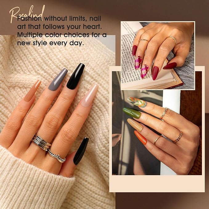 ROSALIND 24pcs Gel Polish Set with 4 Bottles of Base and Glossy Matte Glitter Top Coat Yellow Purple Blue Gel Nail Polish Set Bright Colors Gel Nail Set for Women