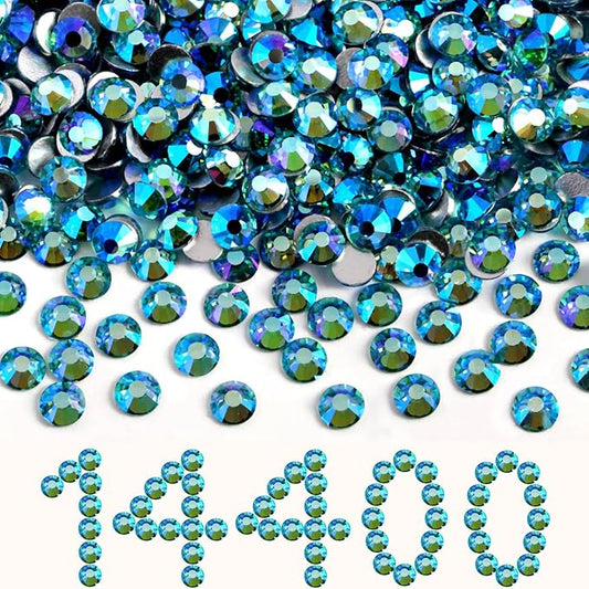 Beadsland Flatback Rhinestones Bulk,14400pcs Rhinestones for Nails Crafts Clothes DIY Decoration, Aquamarine AB, SS20, 4.6-4.8mm