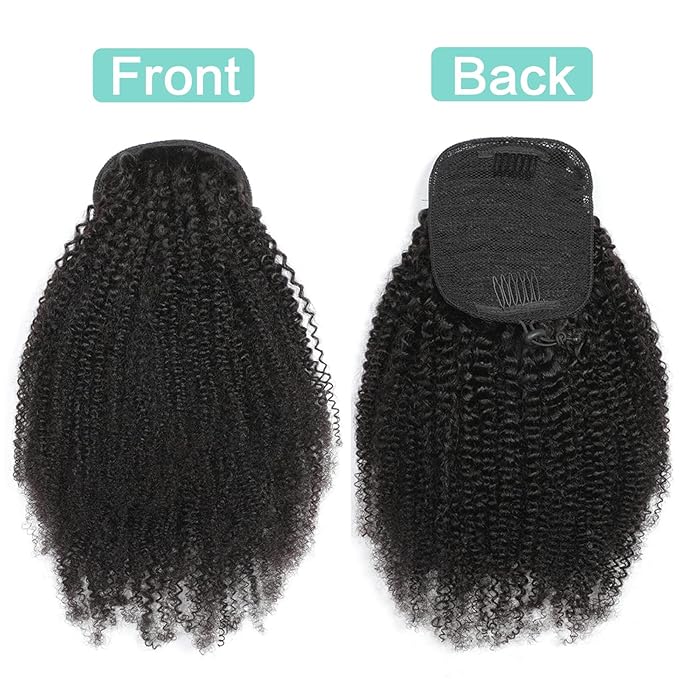 Afro Puff Drawstring Ponytail Human Hair Afro Kinky Curly Drawstring Ponytail 4C for Black Women Natural Black Extension Human Hair 12 Inch
