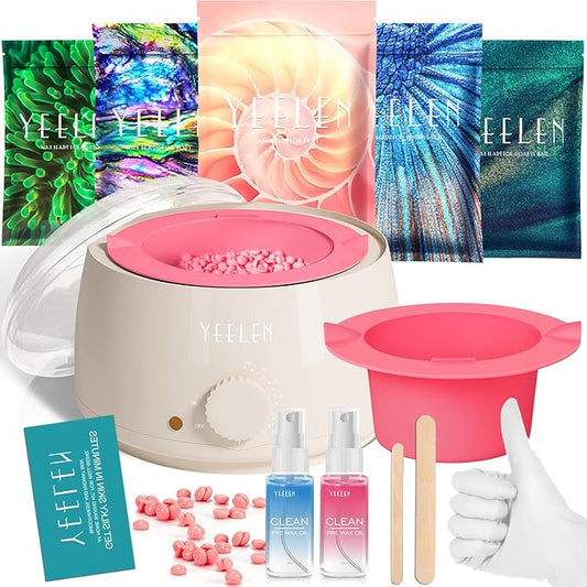 Complete Home Waxing Kit for Women: For Face Brazilian Eyebrow Bikini Leg & Sensitive Skin Hair Removal - with 5 Packs Hard Wax Beads Wax Warmer Kit