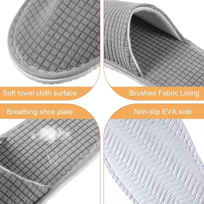 Geyoga 12 Pair House Slipper for Guest Non Slip Disposable Slipper for Travel Washable Reusable Closed Toe Hotel Bridesmaid Indoor Spa Wedding Party Shoeless Home