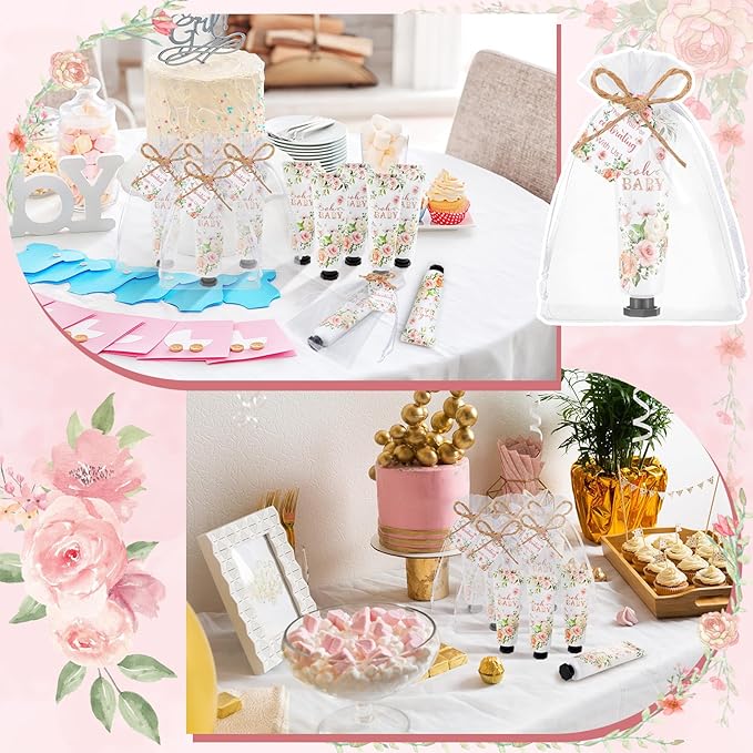 48 Sets Baby Shower Hand Cream Party Favors for Guests Gift Bulk Travel Size Hand Lotion Set for Baby Shower Wedding Christmas(Flower)