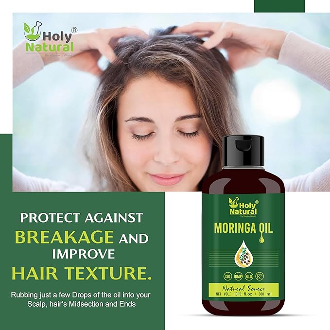 Holy Natural's Moringa Oil (10.15 fl oz/ 300ml) | Pure & Natural, Cold Pressed Virgin, Good For Skin, Hair and Body