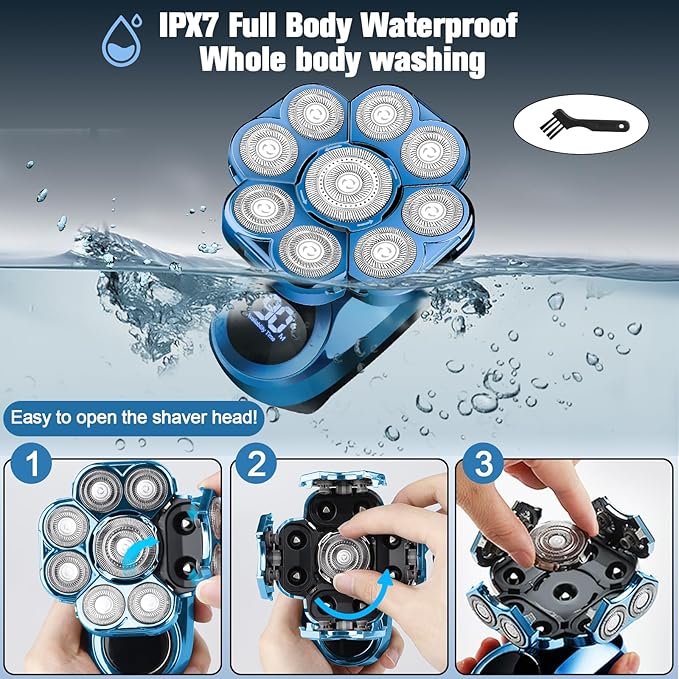 9D Electric Head Shaver for Bald Men, Upgraded 5-in-1 Waterproof Wet/Dry Grooming Kit Electric Shaver for Men, Cordless Rechargeable Bald Head Razor for Home&Travel