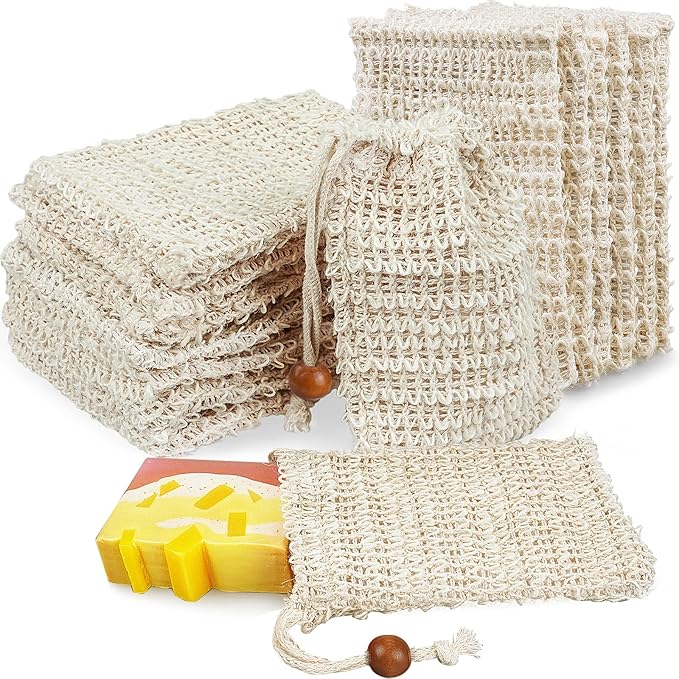 50 Soap Bags Mesh Exfoliating, 100% Natural Sisal Soap Pouch, Soap Savers for Shower Use Like Massaging And Scrubbing(5.3 × 3.7inches)