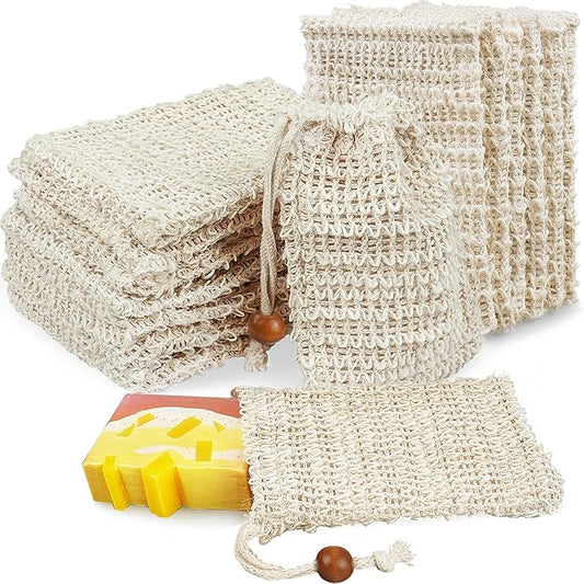50 Soap Bags Mesh Exfoliating, 100% Natural Sisal Soap Pouch, Soap Savers for Shower Use Like Massaging And Scrubbing(5.3 × 3.7inches)